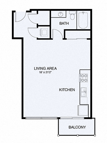 Floor plan for studio, 1 bath, 618 sqft