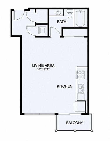 Floor plan for studio, 1 bath, 618 sqft