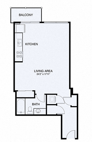 Floor plan for studio, 1 bath, 664 sqft