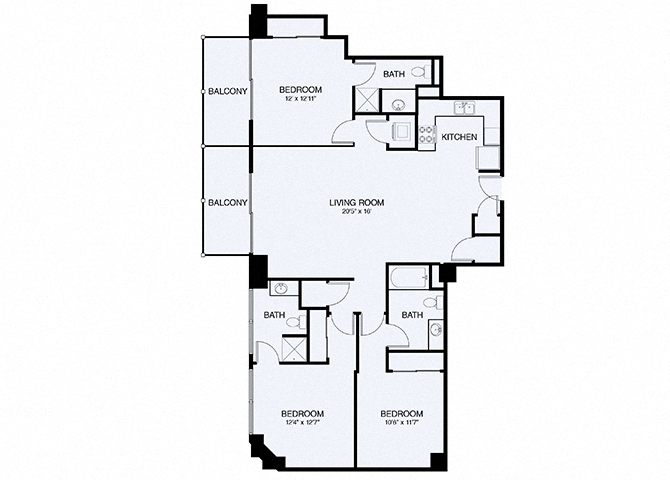 Floor plan for 3 beds, 3 baths, 1449 sqft