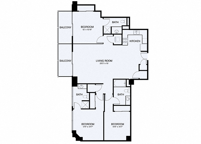 Floor plan for 3 beds, 3 baths, 1449 sqft