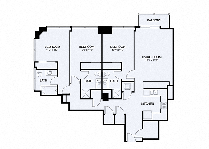 Floor plan for 3 beds, 3 baths, 1510 sqft