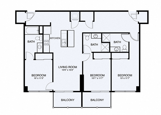 Floor plan for 3 beds, 3 baths, 1347 sqft