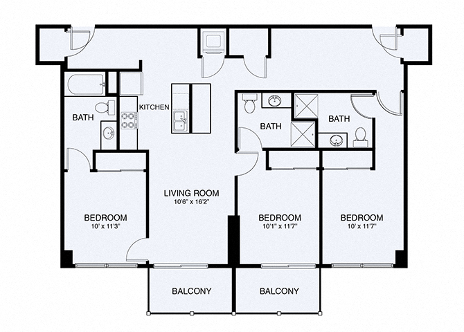 Floor plan for 3 beds, 3 baths, 1347 sqft