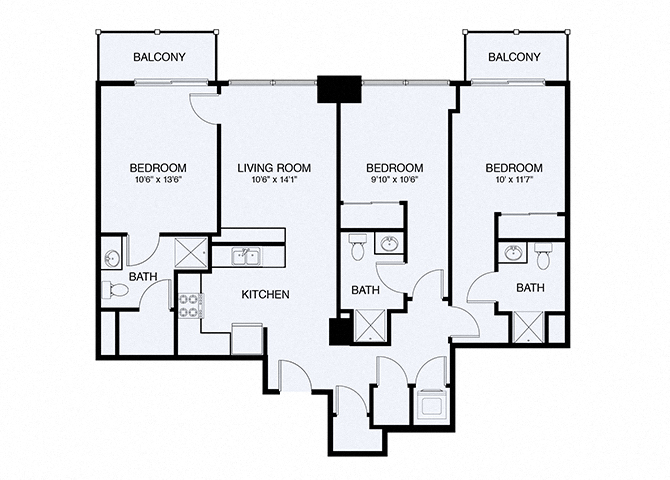 Floor plan for 3 beds, 3 baths, 1189 sqft