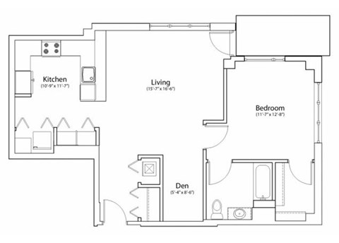 Floor plan for 1 bed, 1 bath, 914 sqft