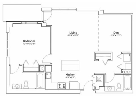 Floor plan for 2 beds, 2 baths, 1023 sqft