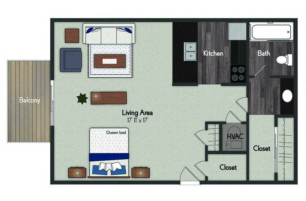 Floor plan for studio, 1 bath, 508 sqft