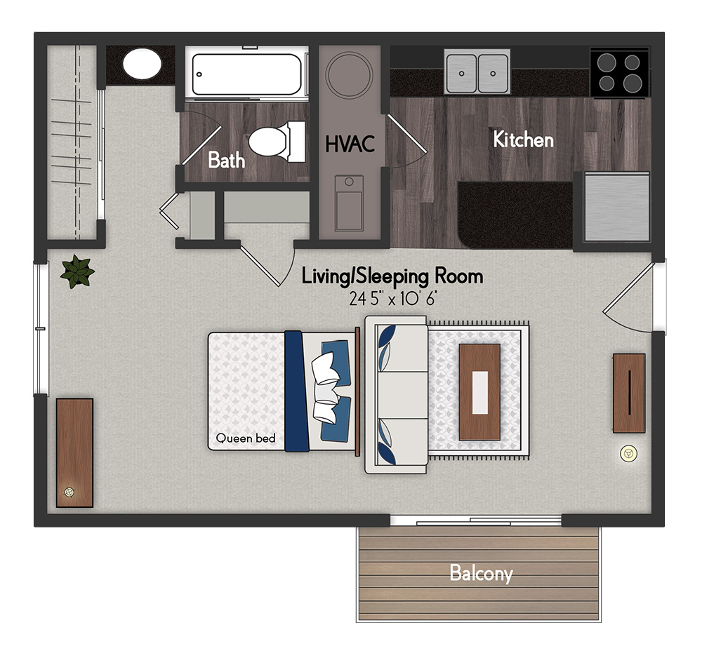 Floor plan for studio, 1 bath, 475 sqft