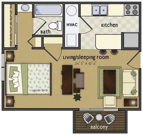 Floor plan for studio, 1 bath, 475 sqft
