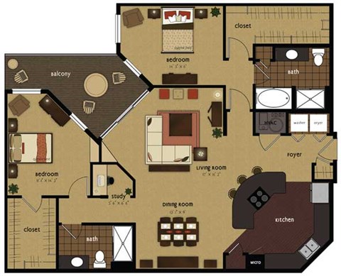 Floor plan for 2 beds, 2 baths, 1450 sqft