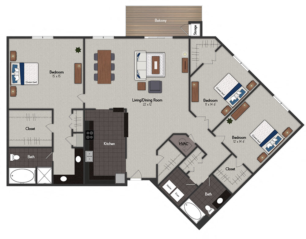 Floor plan for 3 beds, 2 baths, 1818 sqft