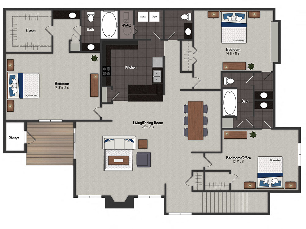 Floor plan for 3 beds, 2.5 baths, 1759 sqft