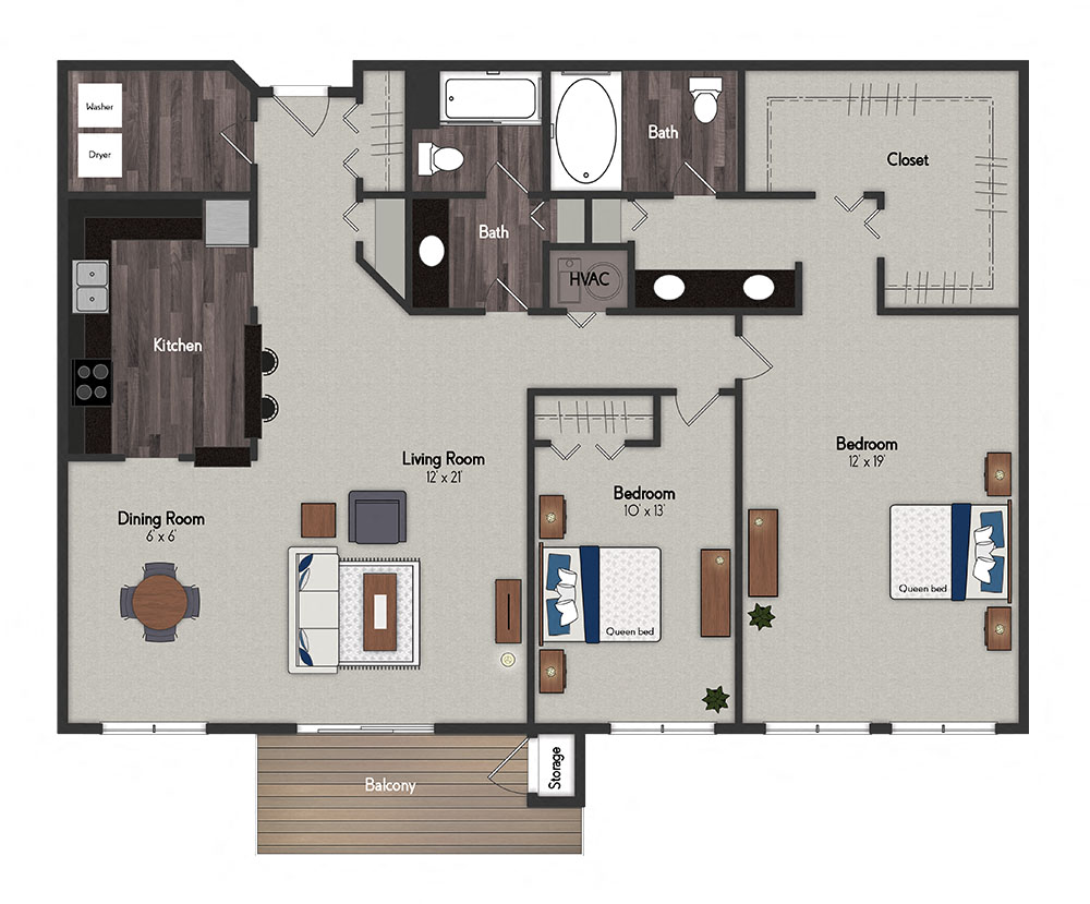 Floor plan for 2 beds, 2 baths, 1439 sqft