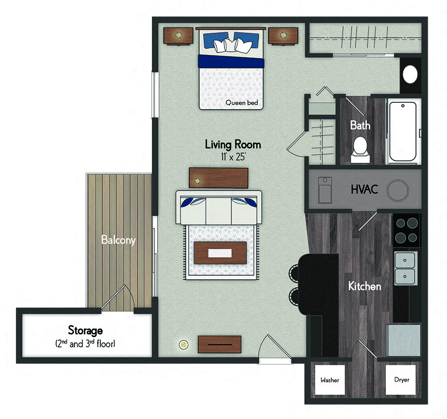 Floor plan for studio, 1 bath, 570 sqft