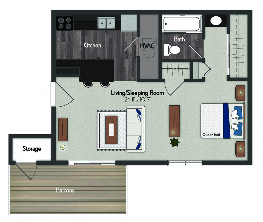 Floor plan for studio, 1 bath, 550 sqft