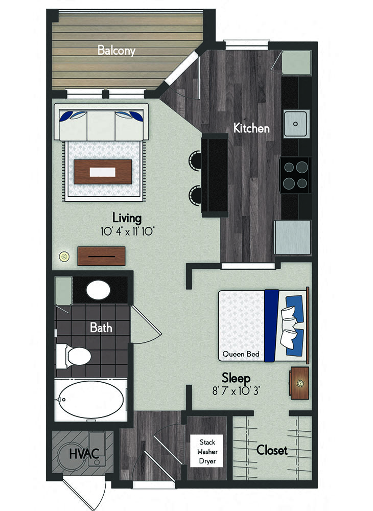 Floor plan for studio, 1 bath, 532 sqft
