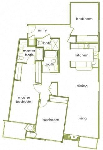Floor plan for 3 beds, 3 baths, 1275 sqft