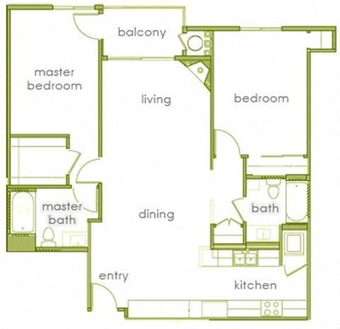Floor plan for 2 beds, 2 baths, 1085 sqft
