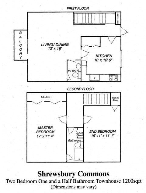 Floor plan for 2 beds, 1.5 baths, 1025 sqft