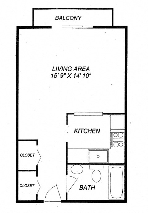 Floor plan for studio, 1 bath, 440 sqft