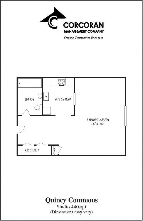 Floor plan for studio, 1 bath, 440 sqft