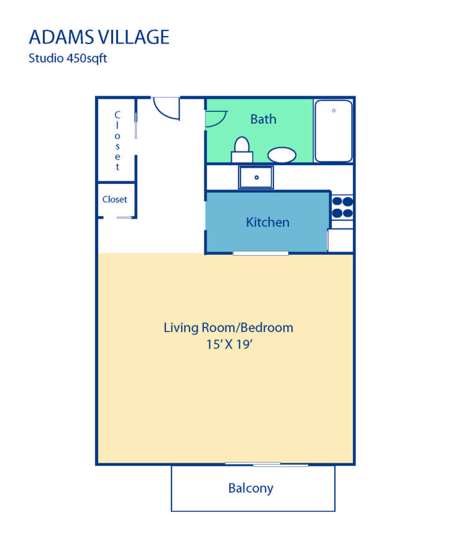 Floor plan for studio, 1 bath, 450 sqft
