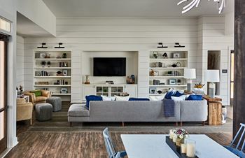 Clubroom with smart tv and fireplace