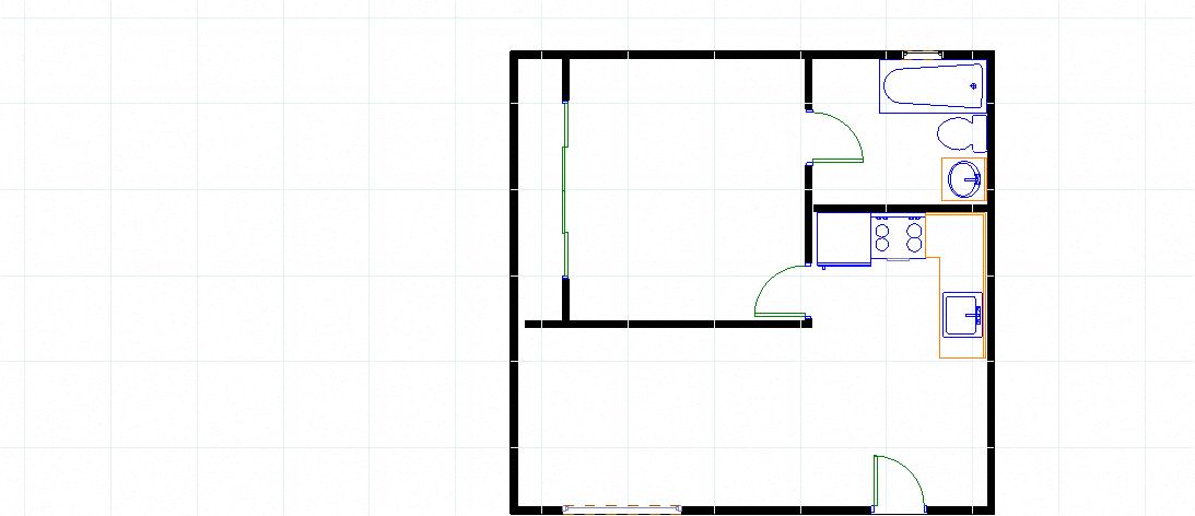 Floor plan for 1 bed, 1 bath, 400 sqft