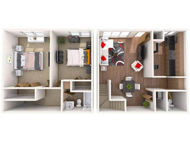 Floor plan for 2 beds, 1.5 baths, 1110 sqft