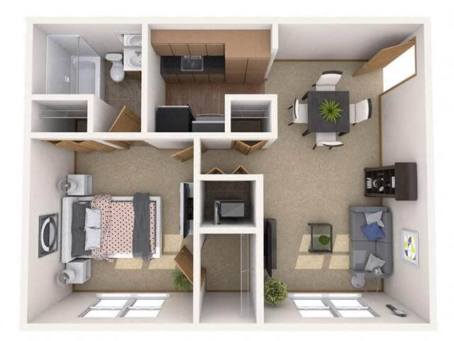 Floor plan for 1 bed, 1 bath, 710 sqft
