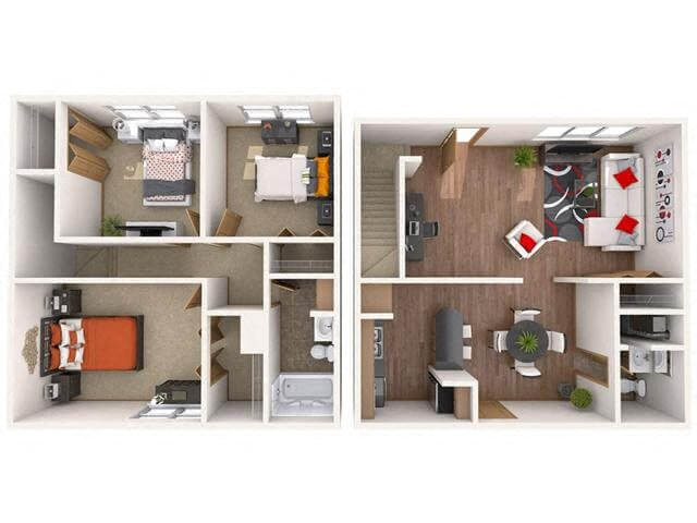 Floor plan for 3 beds, 1.5 baths, 1200 sqft