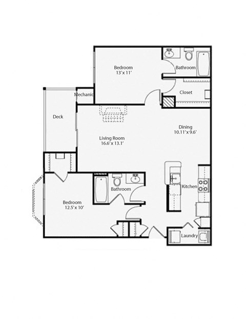 Floor plan for 2 beds, 2 baths, 1189 sqft