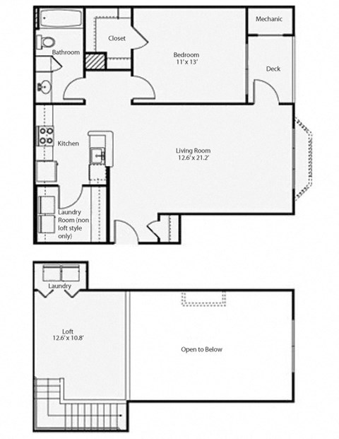 Floor plan for 1 bed, 1 bath, 972 sqft