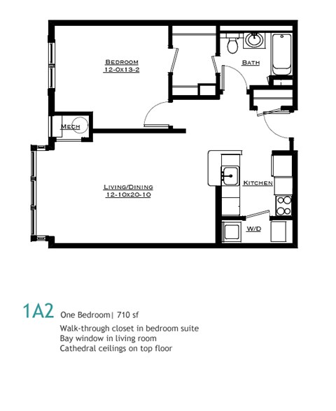 Floor plan for 1 bed, 1 bath, 950 sqft