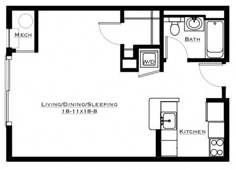 Floor plan for studio, 1 bath, 520 sqft