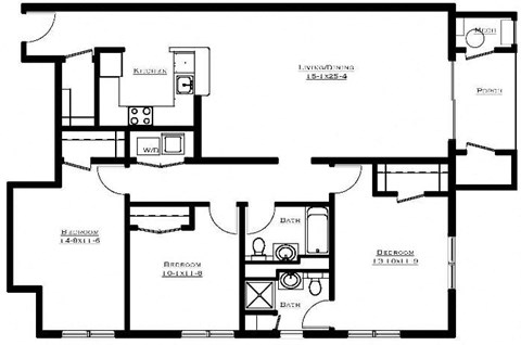 Floor plan for 3 beds, 2 baths, 1410 sqft