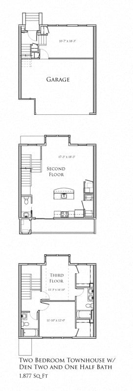 Floor plan for 2 beds, 2.5 baths, 1453 sqft