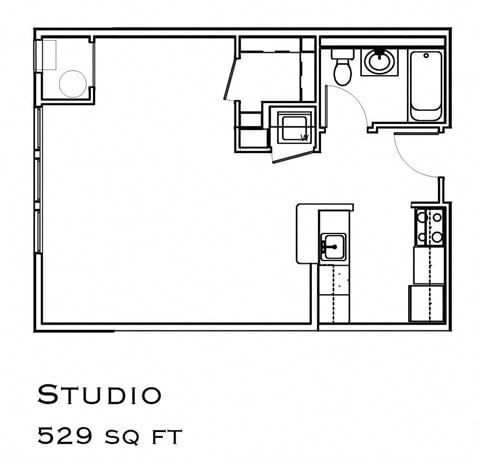 Floor plan for studio, 1 bath, 552 sqft