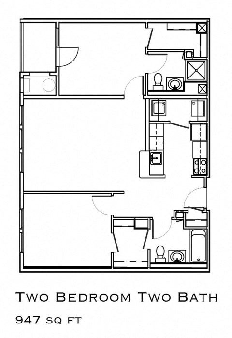 Floor plan for 2 beds, 2 baths, 1173 sqft