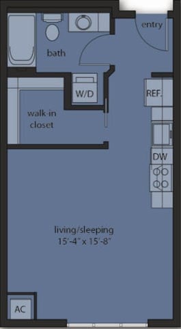 Floor plan for studio, 1 bath, 459 sqft