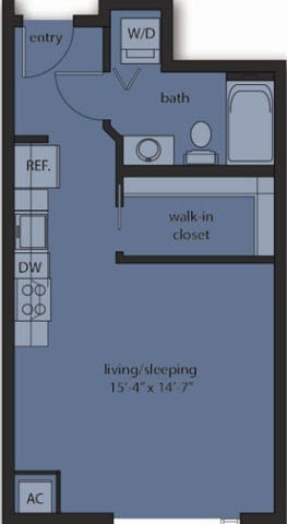 Floor plan for studio, 1 bath, 460 sqft