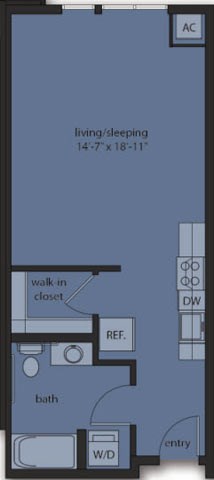 Floor plan for studio, 1 bath, 547 sqft