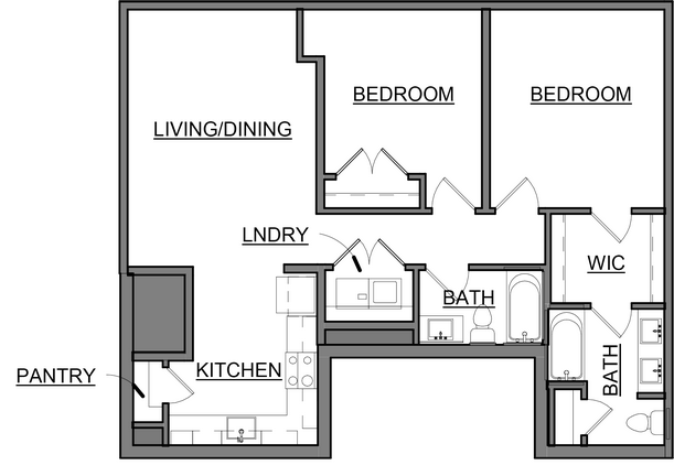 Floor plan for 2 beds, 2 baths, 1146 sqft