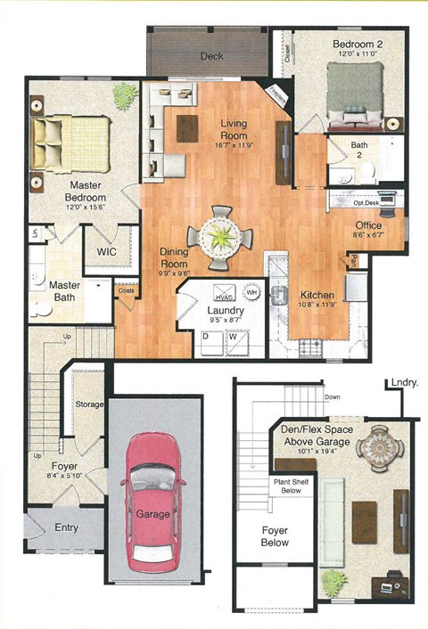 Floor plan for 2 beds, 2 baths, 1736 sqft