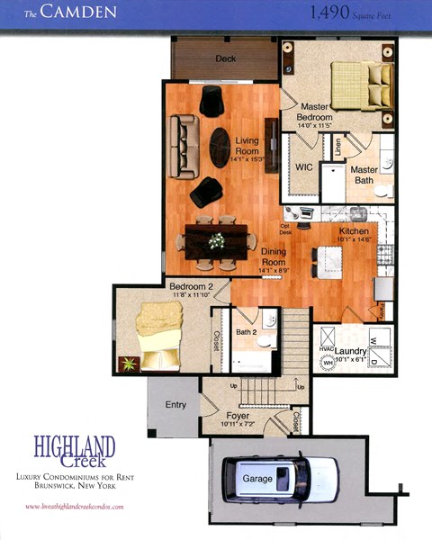 Floor plan for 2 beds, 2 baths, 1490 sqft