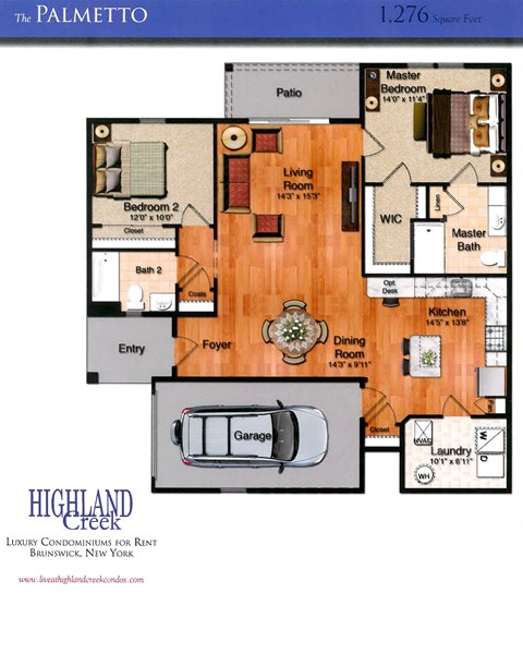 Floor plan for 2 beds, 2 baths, 1276 sqft
