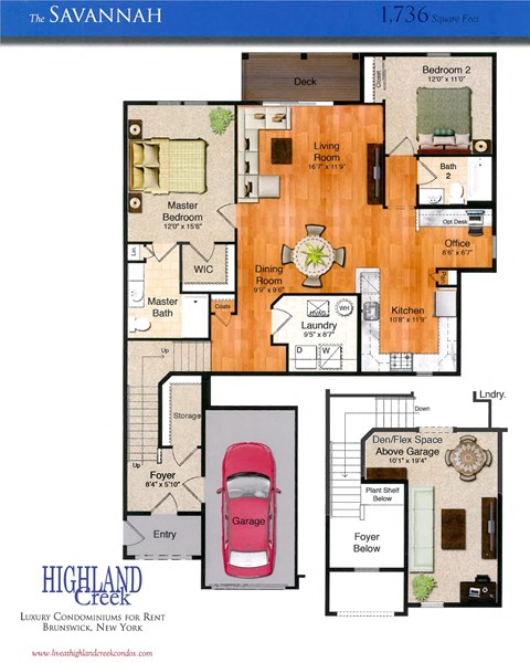 Floor plan for 2 beds, 2 baths, 1736 sqft