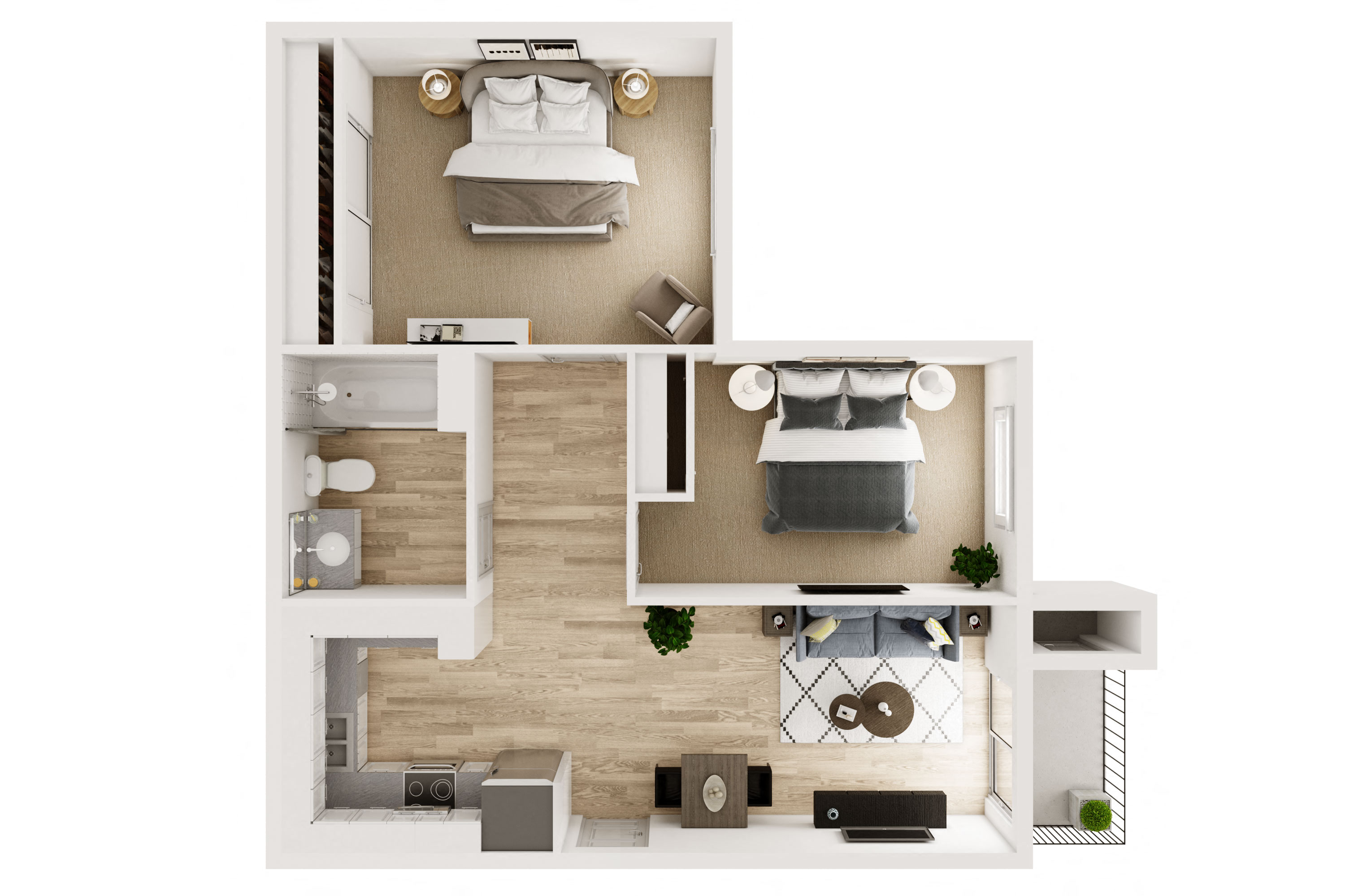 Floor plan for 2 beds, 1 bath, 792 sqft