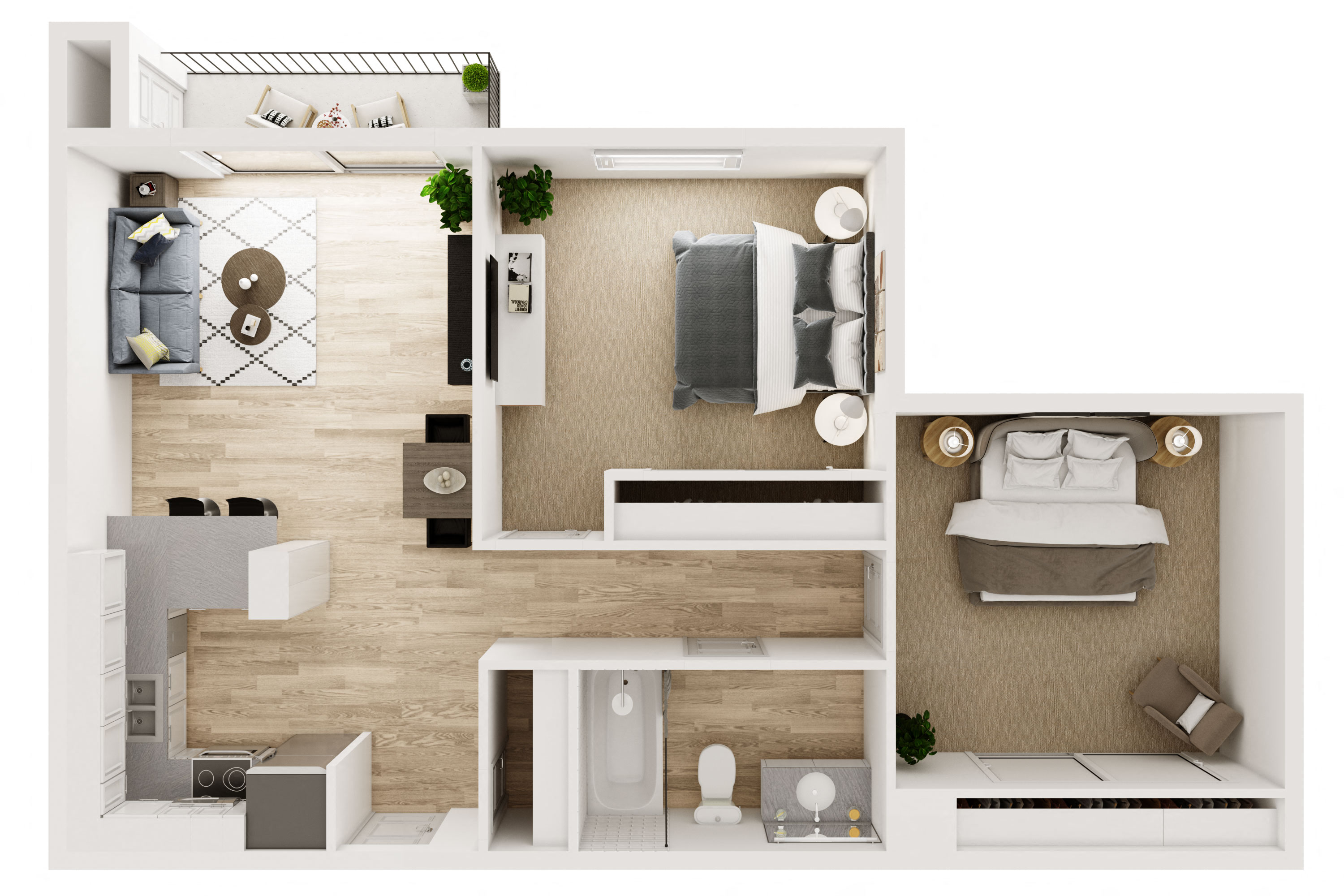 Floor plan for 2 beds, 1 bath, 803 sqft